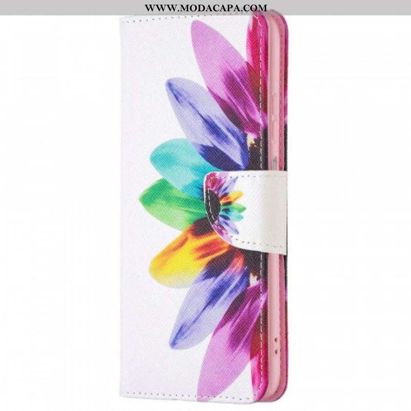 Capa Em Pele Para Samsung Galaxy M23 5G Flor Aquarela