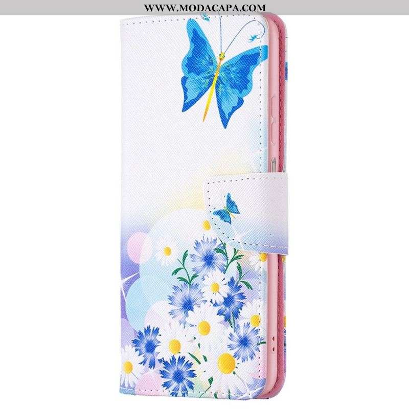 Capa De Couro Para Samsung Galaxy M23 5G Aquarela Borboletas