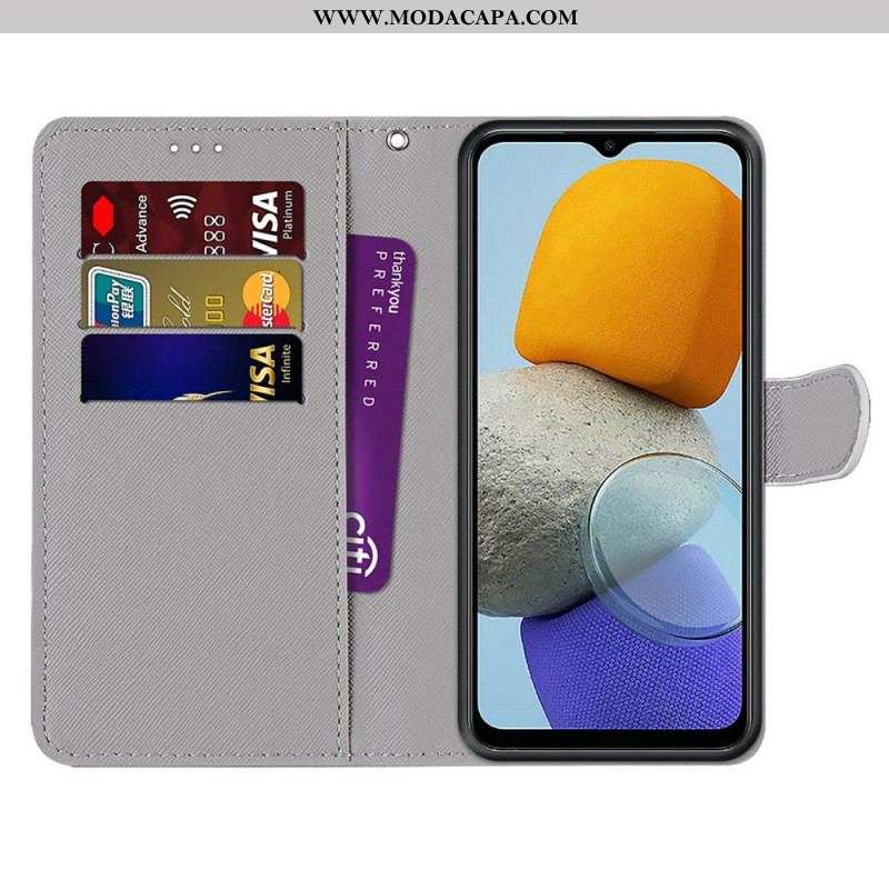 Capa Em Pele Para Samsung Galaxy M23 5G Gráfico Com Cordão