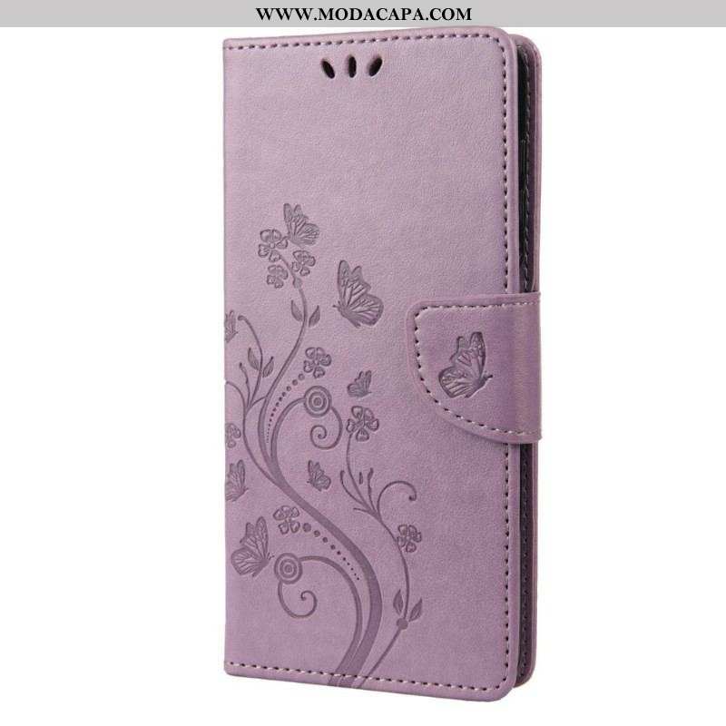 Capa Flip Para Samsung Galaxy M23 5G Borboletas E Flores