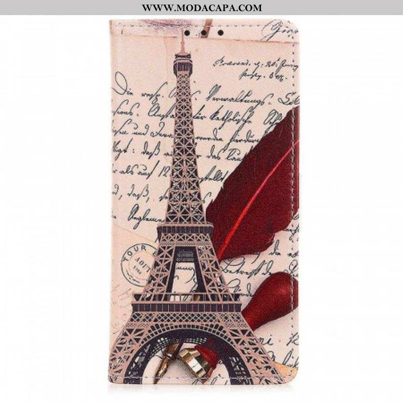 Capa De Couro Para Samsung Galaxy M23 5G Torre Eiffel Do Poeta