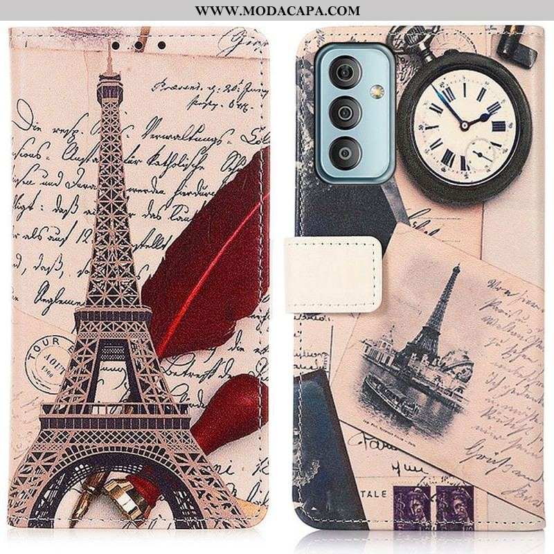 Capa De Couro Para Samsung Galaxy M23 5G Torre Eiffel Do Poeta