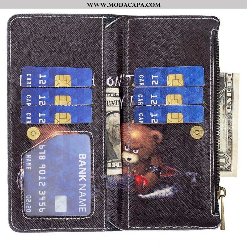 Capa Em Pele Para Samsung Galaxy M23 5G Urso Porta Moedas E Cordão