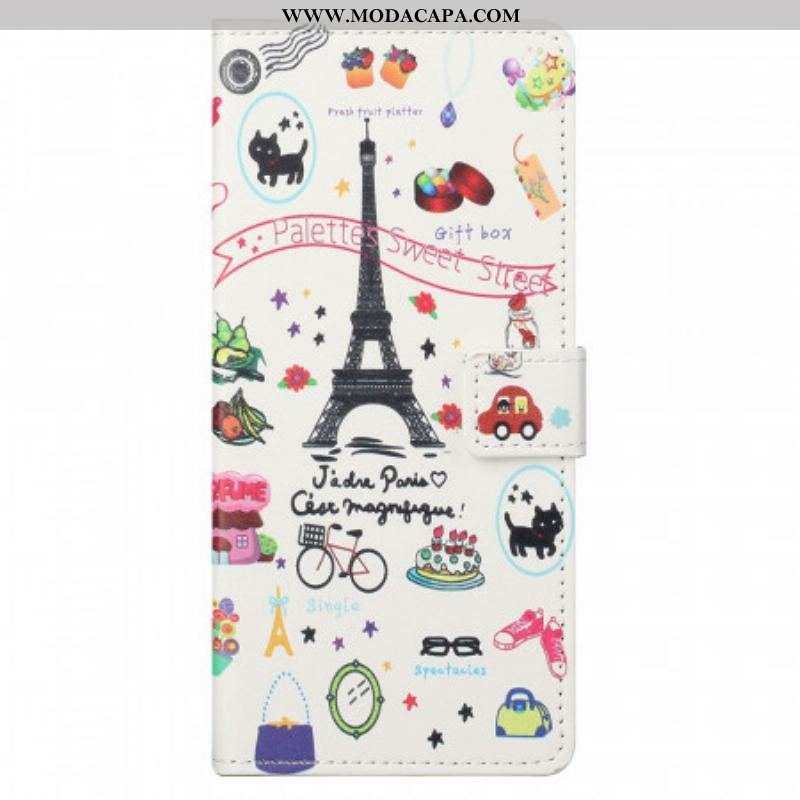 Capa Folio Para Samsung Galaxy M23 5G Eu Amo Paris