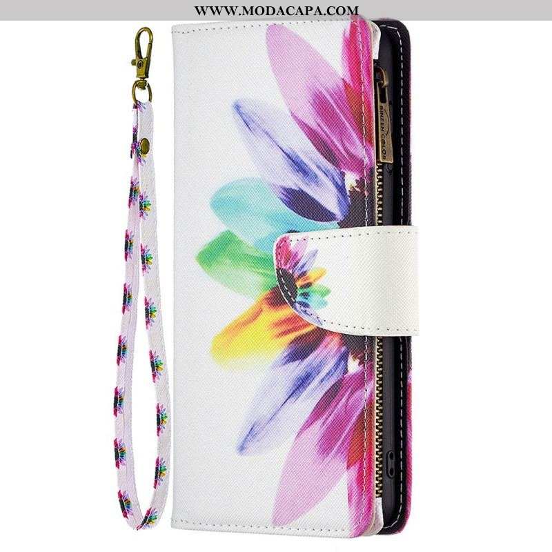 Capa De Couro Para Samsung Galaxy M23 5G Bolsa E Cordão Flor