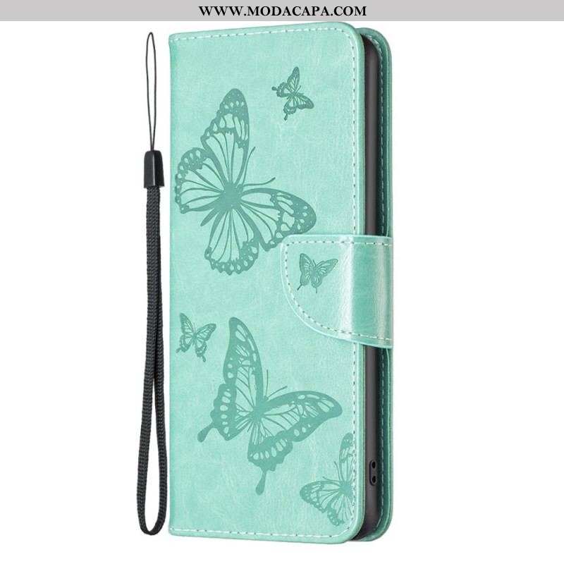 Capa Folio Para Samsung Galaxy M23 5G De Cordão Strappy Estampado Borboletas