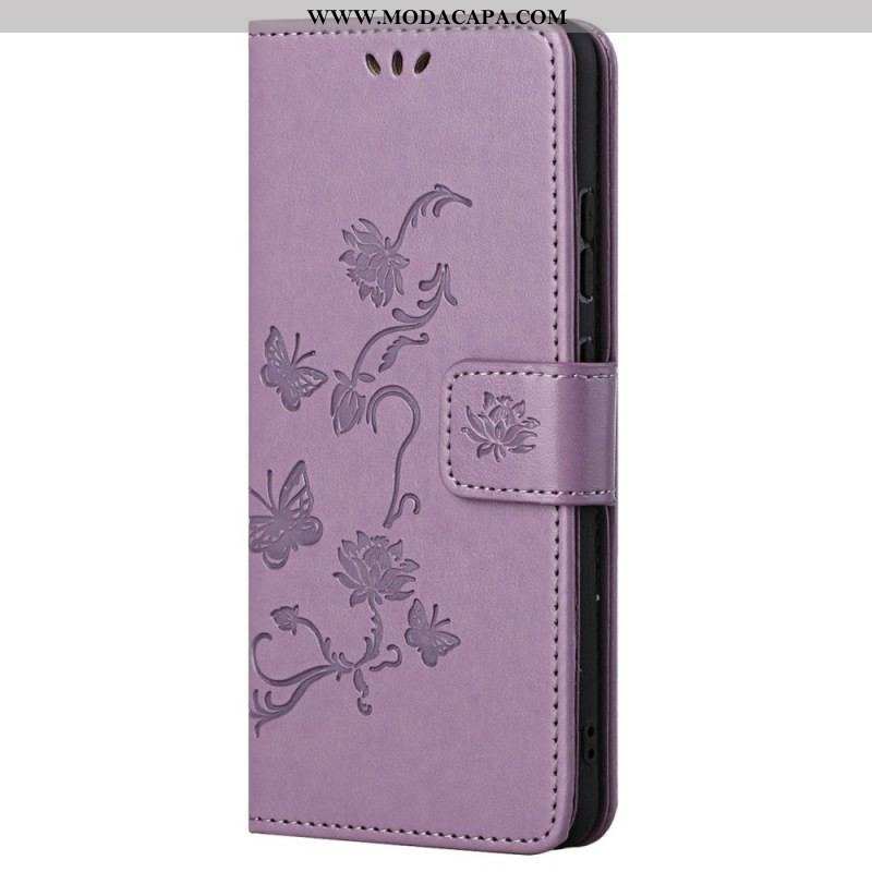 Capa De Couro Para Samsung Galaxy M23 5G De Cordão Flores De Alça