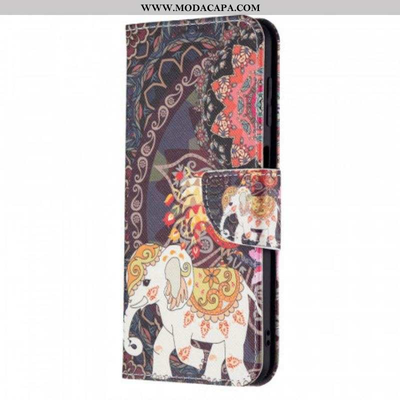 Capa De Couro Para Samsung Galaxy M32 Elefante Indiano
