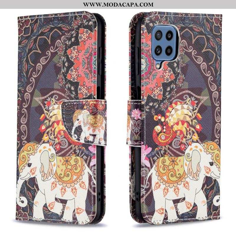 Capa De Couro Para Samsung Galaxy M32 Elefante Indiano