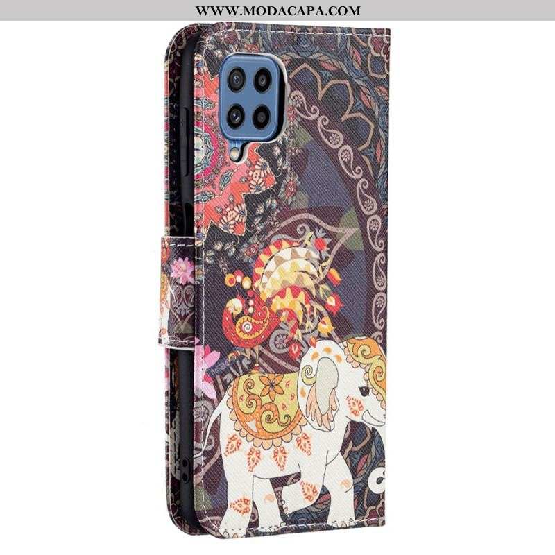 Capa De Couro Para Samsung Galaxy M32 Elefante Indiano