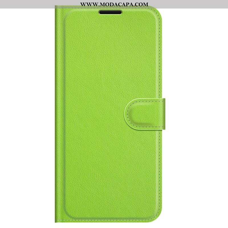 Capa De Couro Para Samsung Galaxy M32 Clássico Efeito Couro Lichia