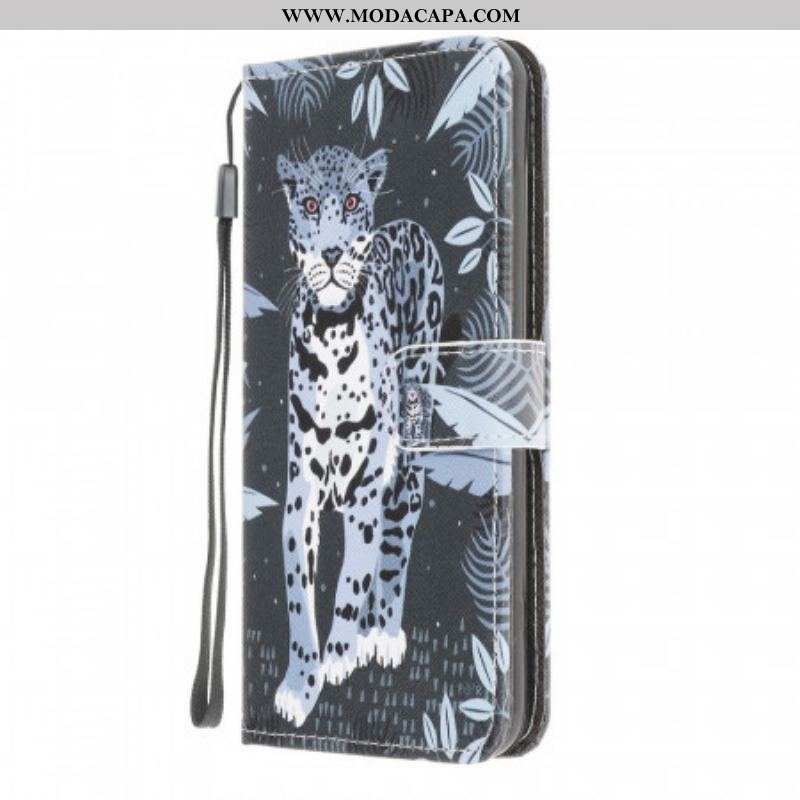 Capa Folio Para Samsung Galaxy M32 De Cordão Leopardo Strappy