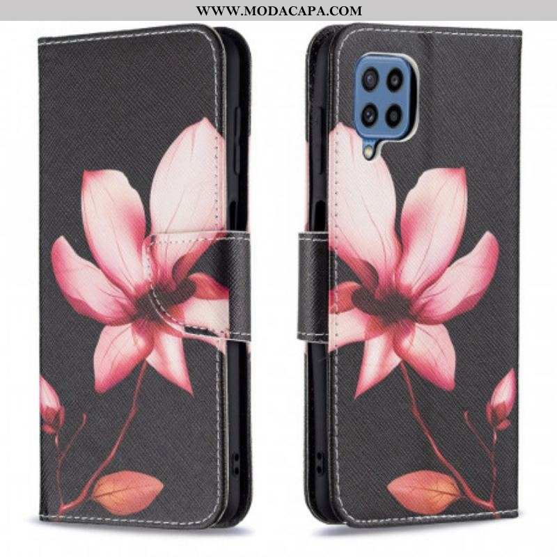 Capa De Couro Para Samsung Galaxy M32 Flor Rosa