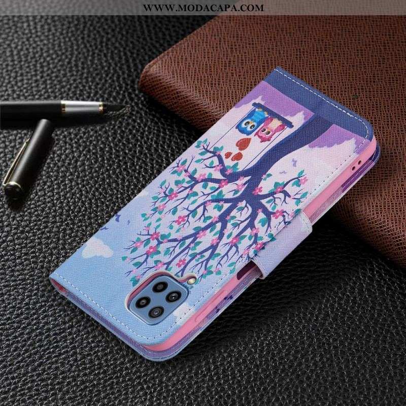 Capa Flip Para Samsung Galaxy M32 Corujas No Balanço