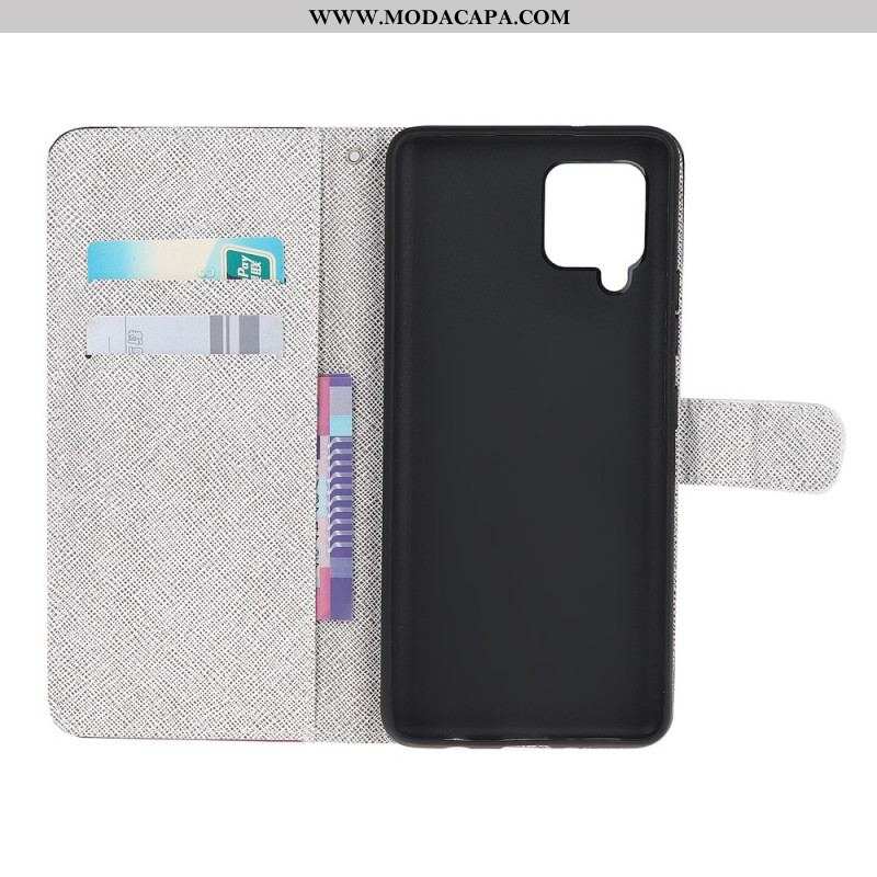 Capa Flip Para Samsung Galaxy M32 De Cordão Flores De Cinta Lunar