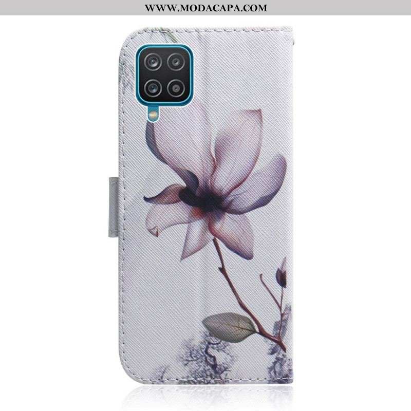 Capa Em Pele Para Samsung Galaxy M32 Flor Rosa Empoeirado