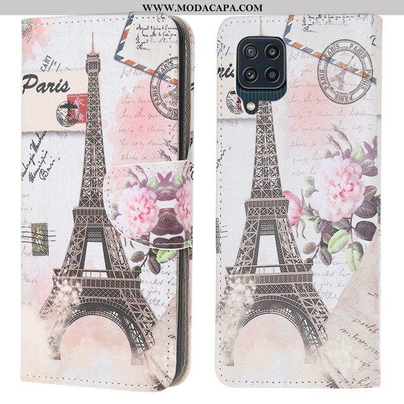 Capa Flip Para Samsung Galaxy M32 Torre Eiffel Retrô