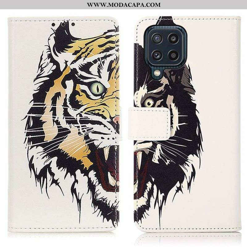 Capa Folio Para Samsung Galaxy M32 Tigre Feroz