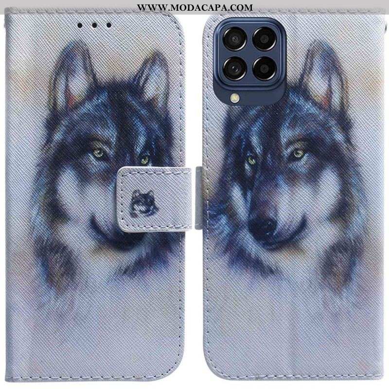 Capa Folio Para Samsung Galaxy M33 5G Cachorro Aquarela