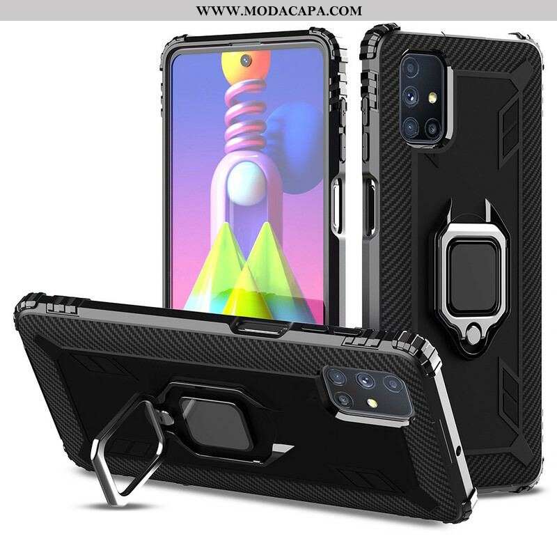 Capa Para Samsung Galaxy M51 Anel E Fibra De Carbono