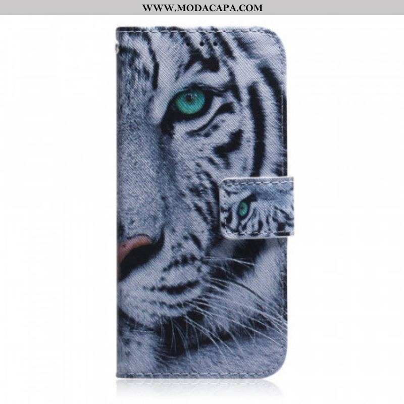 Capa Flip Para Samsung Galaxy M52 5G Tigre Branco