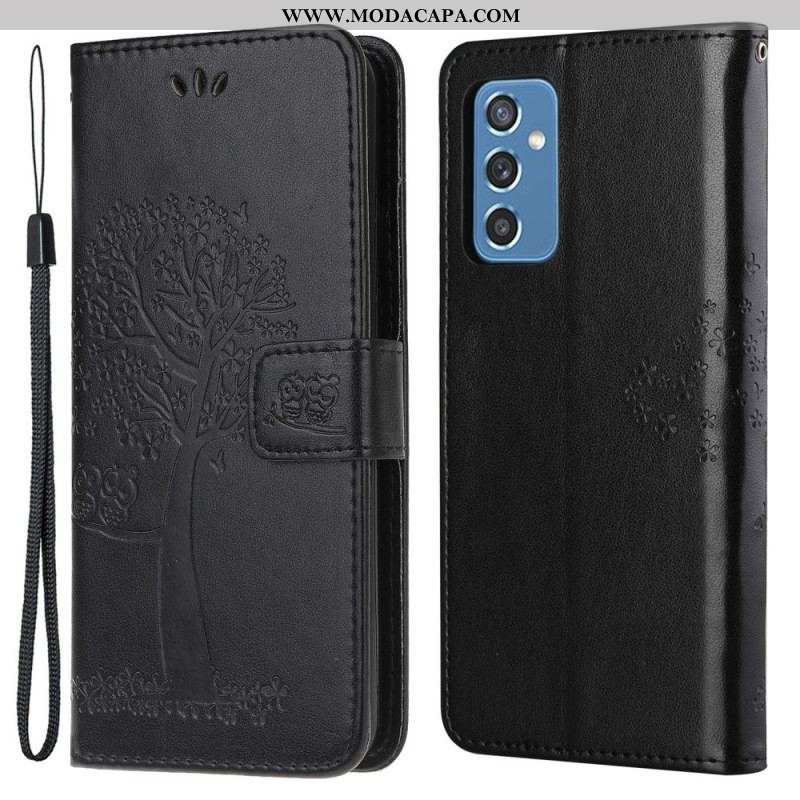 Capa Flip Para Samsung Galaxy M52 5G De Cordão Tanga E Corujas