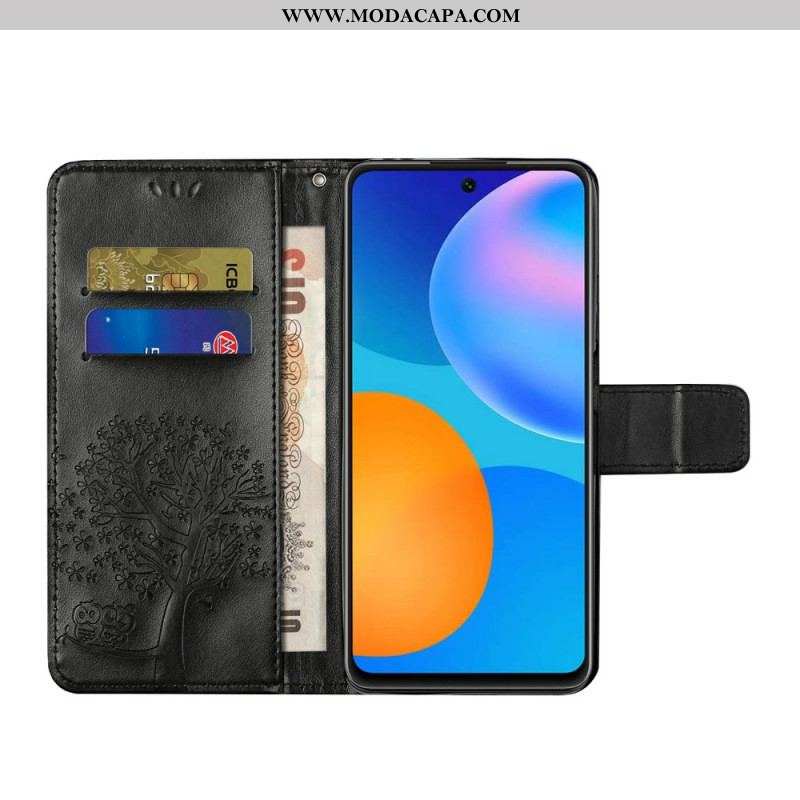 Capa Flip Para Samsung Galaxy M52 5G De Cordão Tanga E Corujas