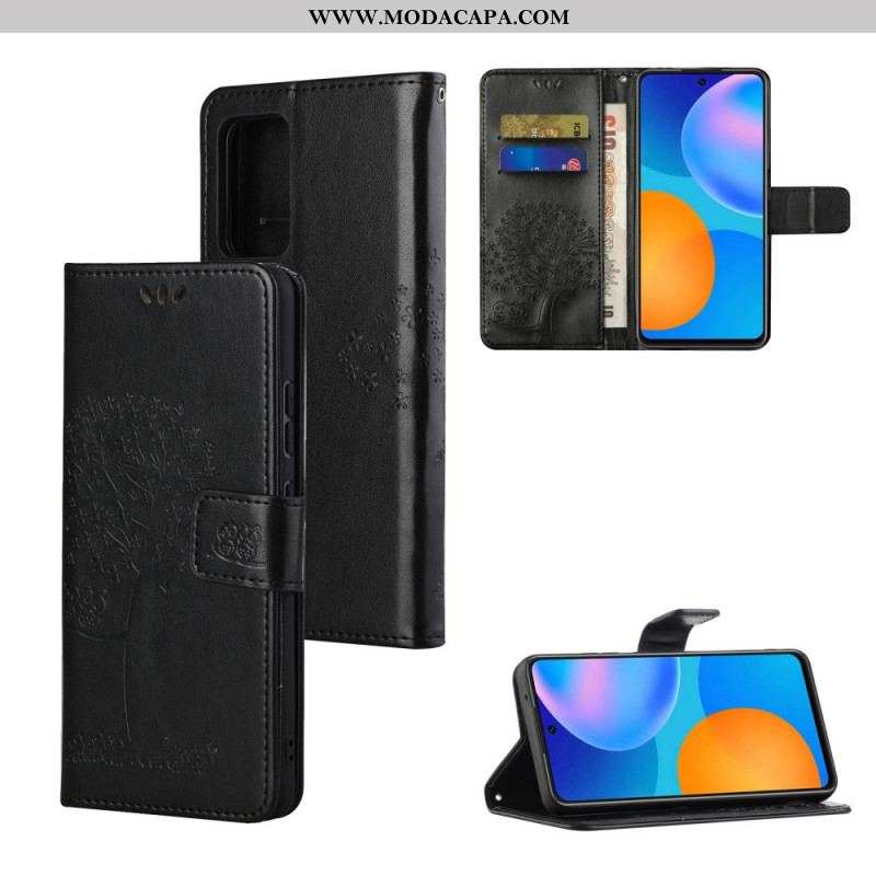 Capa Flip Para Samsung Galaxy M52 5G De Cordão Tanga E Corujas