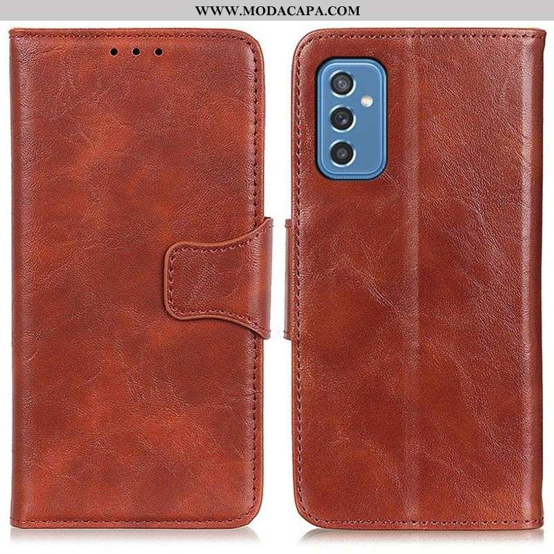 Capa De Couro Para Samsung Galaxy M52 5G Fecho Reversível De Couro Rachado