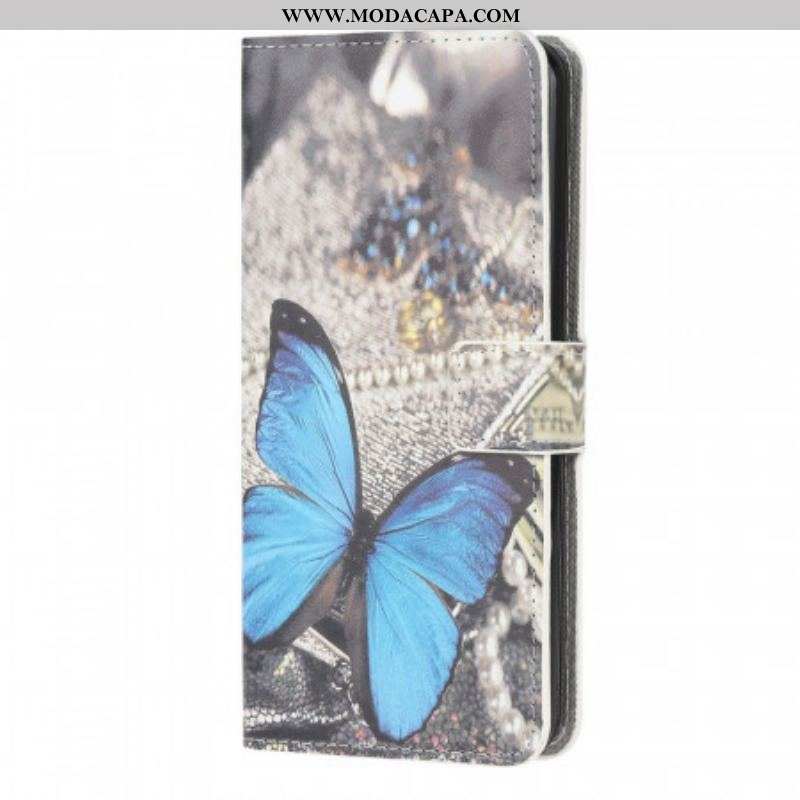 Capa Em Pele Para Samsung Galaxy M53 5G Borboleta Azul