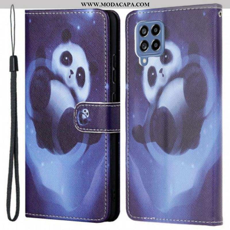Capa De Couro Para Samsung Galaxy M53 5G De Cordão Space Panda Com Cordão