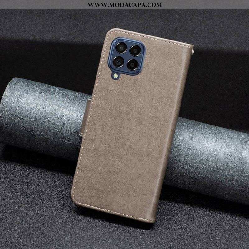 Capa De Couro Para Samsung Galaxy M53 5G De Cordão Strappy Estampado Borboletas