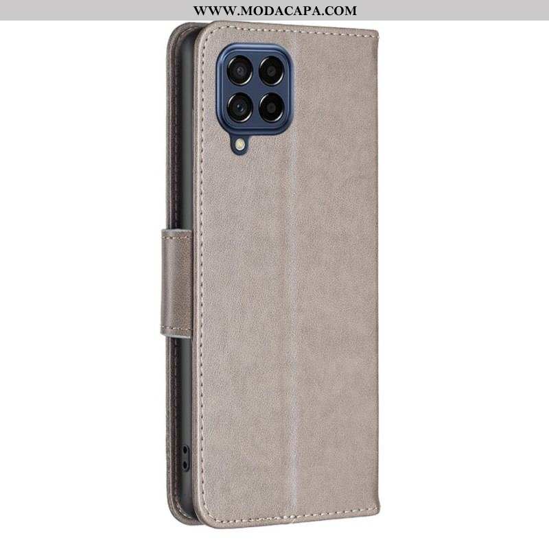 Capa De Couro Para Samsung Galaxy M53 5G De Cordão Strappy Estampado Borboletas