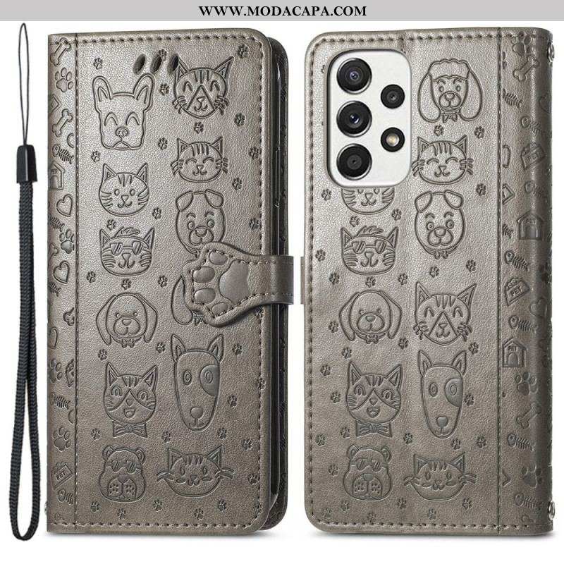 Capa Folio Para Samsung Galaxy M53 5G Animais Animados