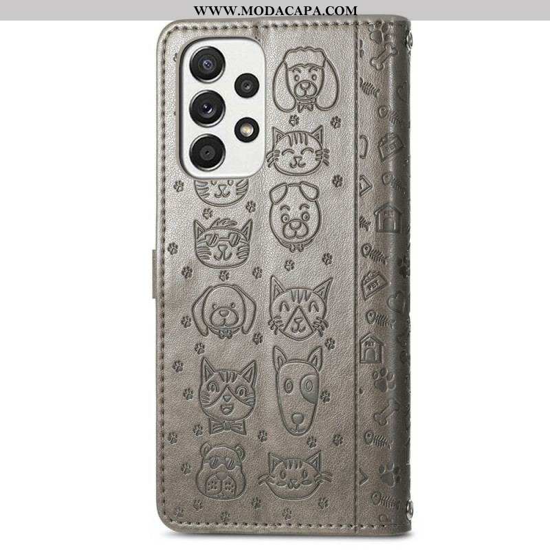 Capa Folio Para Samsung Galaxy M53 5G Animais Animados