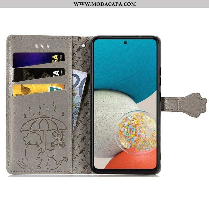 Capa Folio Para Samsung Galaxy M53 5G Animais Animados