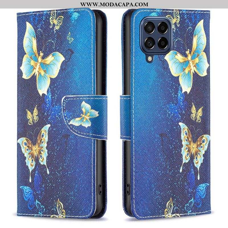 Capa Flip Para Samsung Galaxy M53 5G Borboletas Douradas