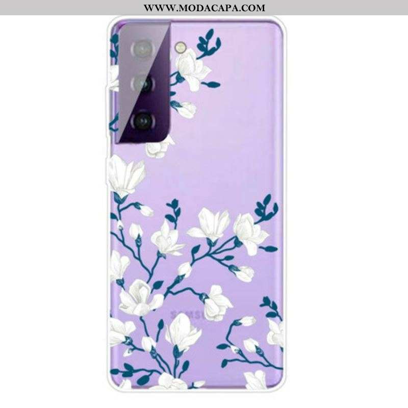 Capa Para Samsung Galaxy S21 5G Flores Brancas