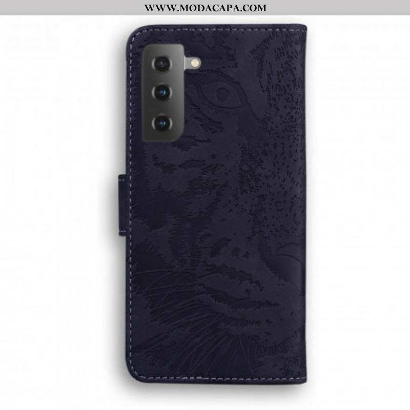 Capa Folio Para Samsung Galaxy S21 5G Estampa Cara De Tigre