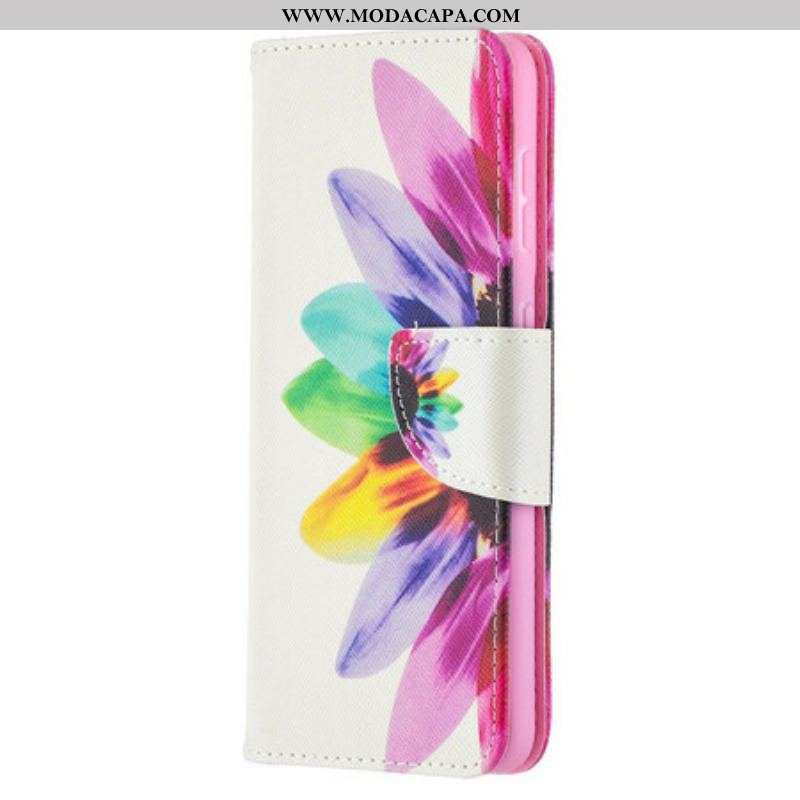 Capa Flip Para Samsung Galaxy S21 5G Flor Aquarela