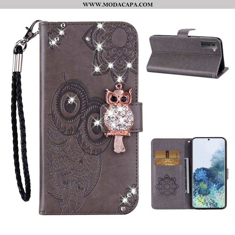 Capa De Couro Para Samsung Galaxy S21 5G Coruja Mandala E Charme