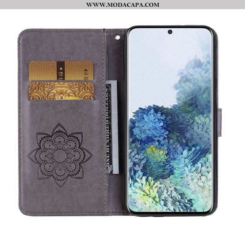 Capa De Couro Para Samsung Galaxy S21 5G Coruja Mandala E Charme