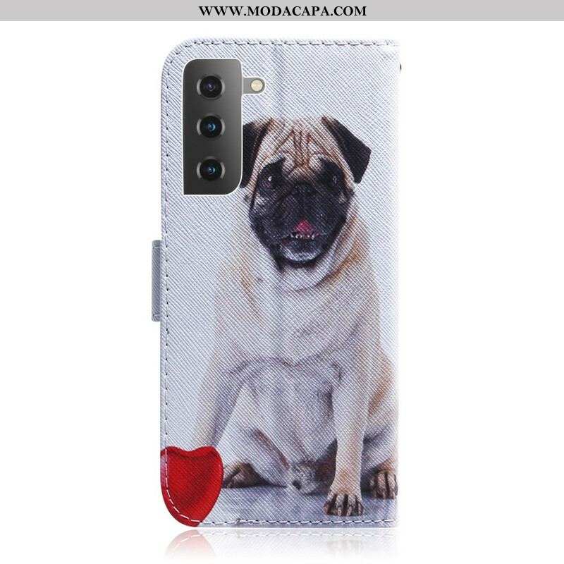 Capa De Couro Para Samsung Galaxy S21 5G Cachorro Pug