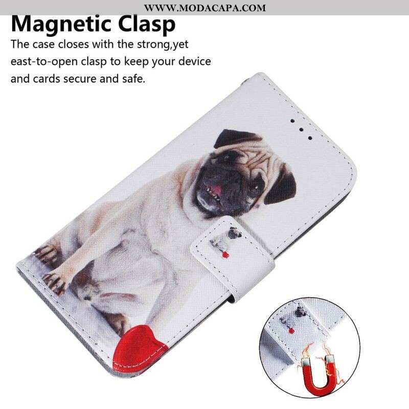 Capa De Couro Para Samsung Galaxy S21 5G Cachorro Pug