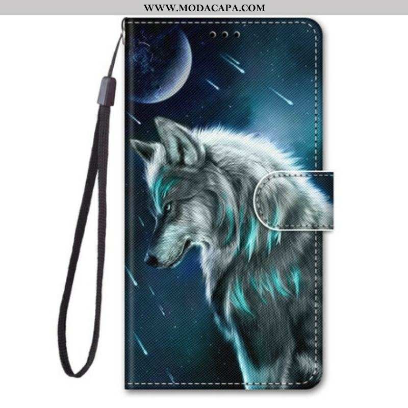 Capa Flip Para Samsung Galaxy S21 5G Lobo Sob Uma Chuva De Estrelas