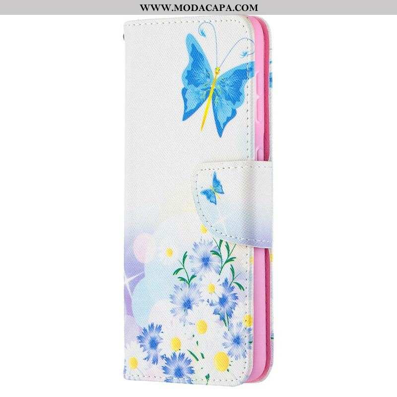 Capa Folio Para Samsung Galaxy S21 5G Borboletas E Flores Pintadas