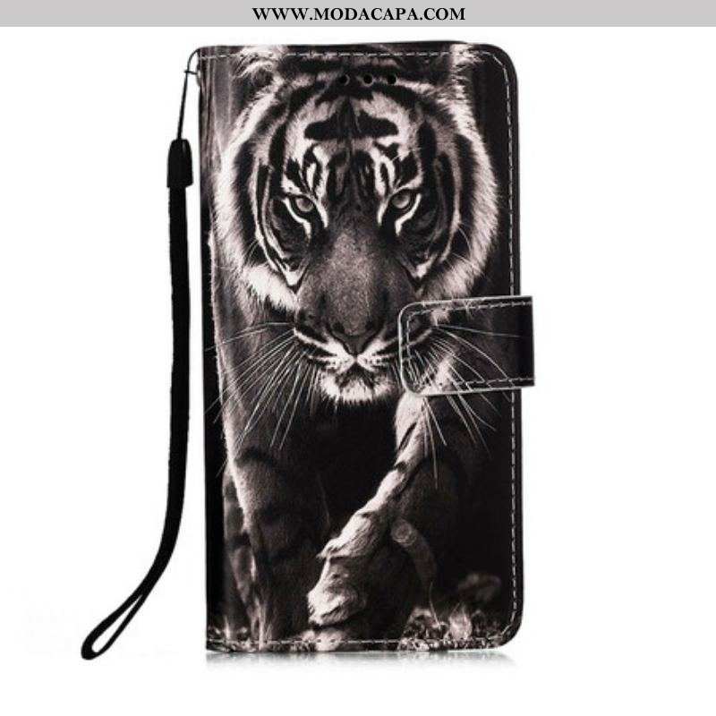 Capa De Couro Para Samsung Galaxy S21 5G Tigre Da Noite