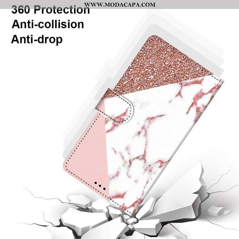 Capa Flip Para Samsung Galaxy S21 5G Triângulo De Mármore E Glitter