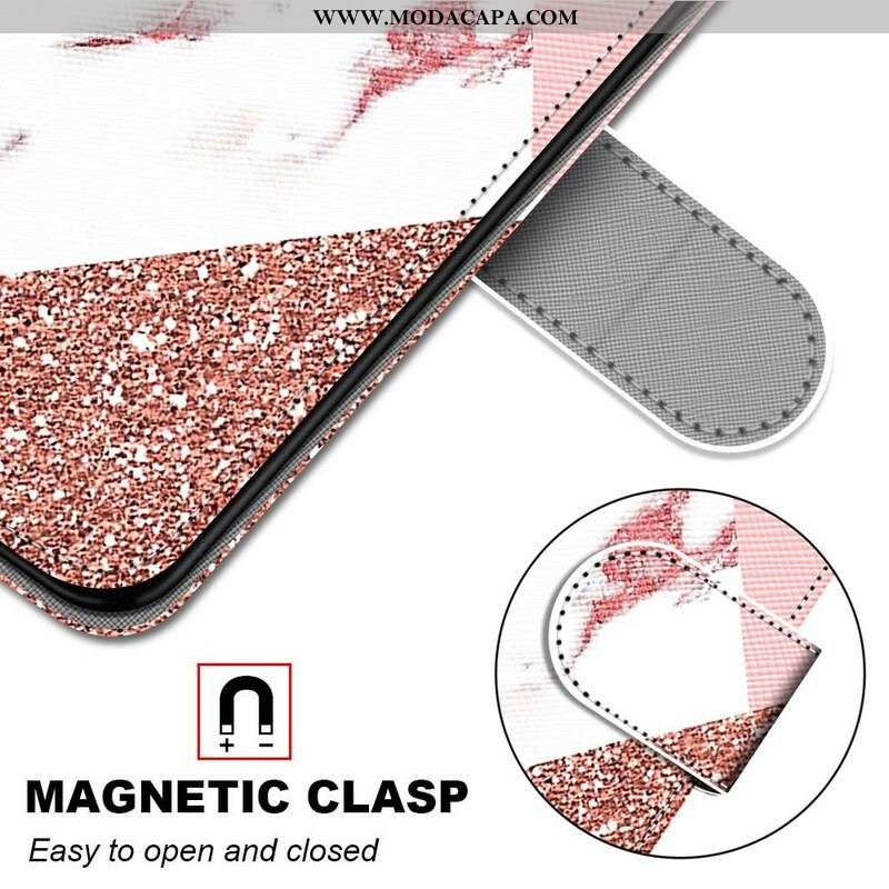 Capa Flip Para Samsung Galaxy S21 5G Triângulo De Mármore E Glitter