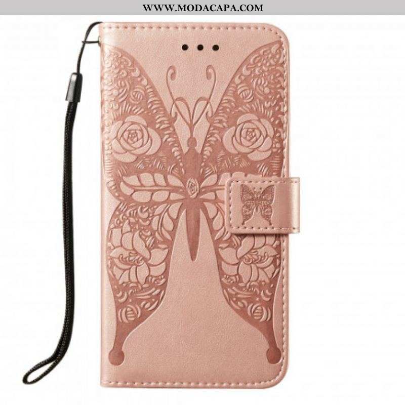 Capa Flip Para Samsung Galaxy S21 5G Padrão De Flor De Borboleta